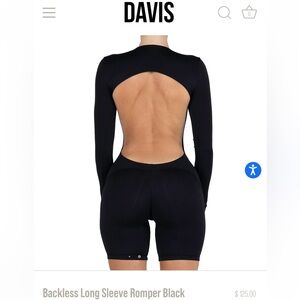 Davis Activewear | Backless Long Sleeve Romper | Black | Small